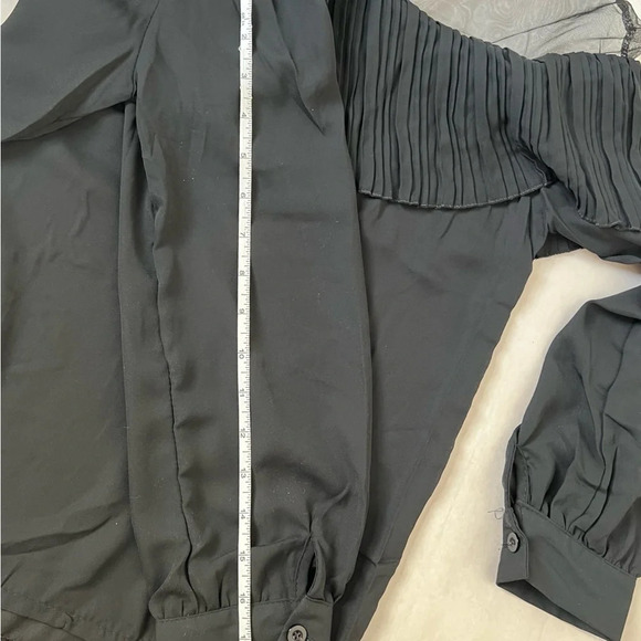 Turn-Down Collar Long Sleeve Pleated Shoulder Blouse XL Black (run Small Like S) - Picture 6 of 8
